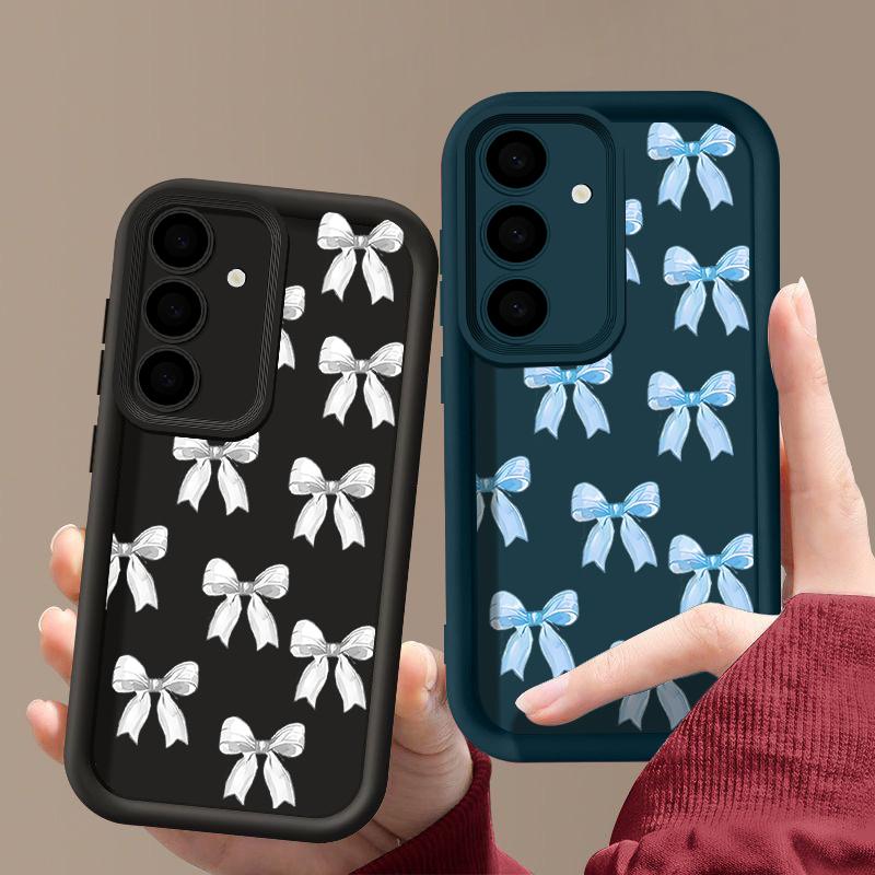 Bowknot Pattern Shockproof Shell Case For Samsung S25 Plus S24 FE S23 Ultra S22 A56 A36 A16 A15 A55 A35 TPU Soft Lens Protection Matte Phone Cover