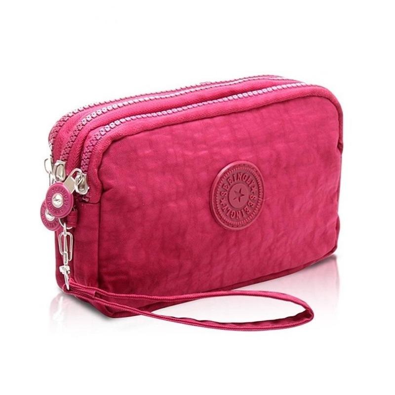 Кошелек для монет Женский Маленький кошелек Ткань с эффектом мятой стирки Кошелек для телефона Три молнии Портативная косметичка 8 цветов