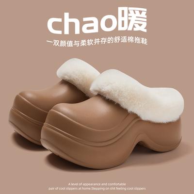 2025 новый хлопковый тапочек сумка каблук зима простой толстоподошвенный нескользящий плюшевый теплый хлопок обувь