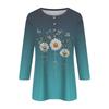 Women's Fashion Floral Print 7/10 Sleeve Loose Round Neck Top