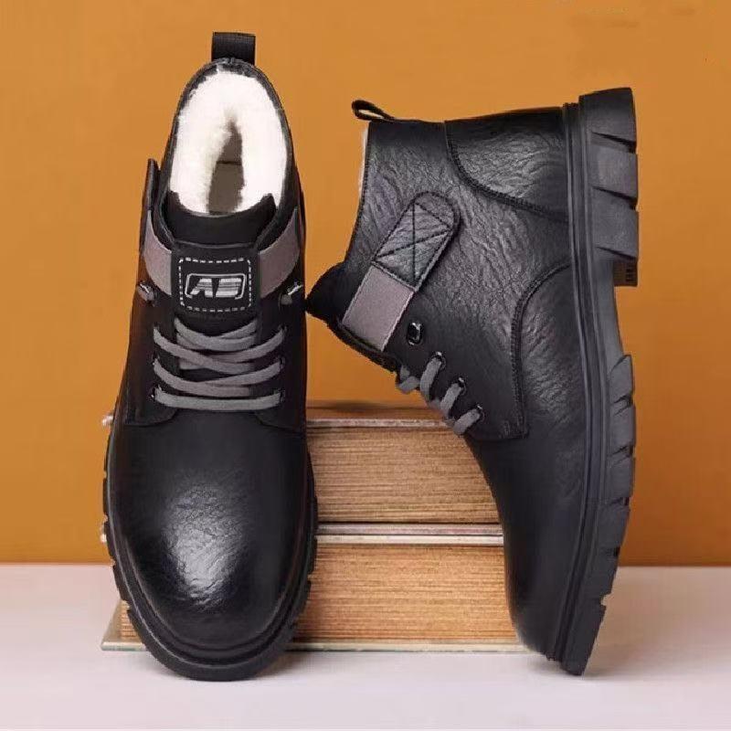 Зимняя мужская обувь флисовые утепленные теплые хлопковые ботинки высокие хлопковые кожаные ботинки для среднего и пожилого возраста уличные зимние ботинки ботинки Мартин мужские