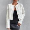 Women Coat Collarless Single-breasted Long Sleeves Short Type Business Style Commuting Jacket Spring Fall Outerwear