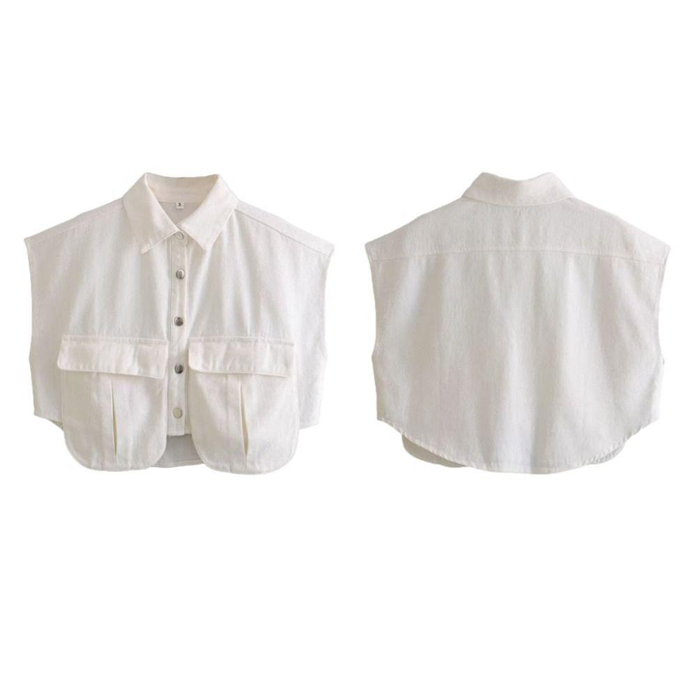 Patchwork Cropped Denim Shirt with Large Pocket Loose Denim Shirts  Commuting Tops