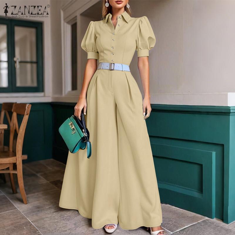 ZANZEA Women Short Sleeve Blouse and Wide Leg Pants Casual Two Piece Suit Sets