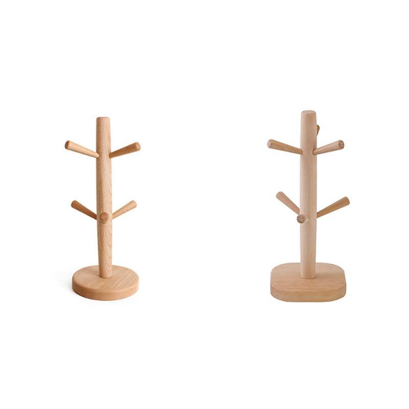 Wooden 6 Hooks Mug Holder Tree Countertop Coffee Cup Holder Detachable Drainage Cup Holder Coffee Counter Bar Accessory