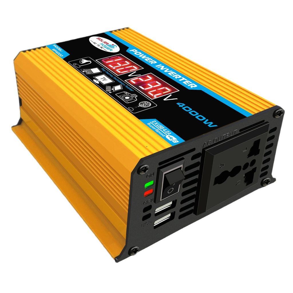 Автомобильный инвертор DC12V в AC220V: Модифицированная синусоида, Светодиодный дисплей, Двойная быстрая зарядка USB, Совместимость с солнечными панелями