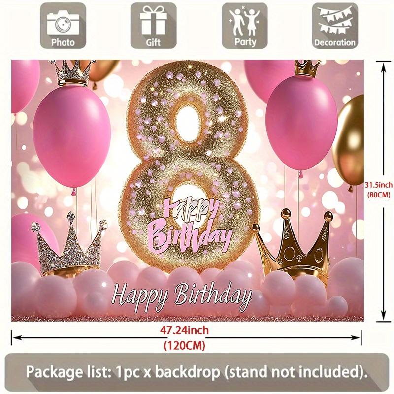 Balloons Princess Crown Birthday Celebration Banner, Pink Polyester Backdrop for Party Decorations