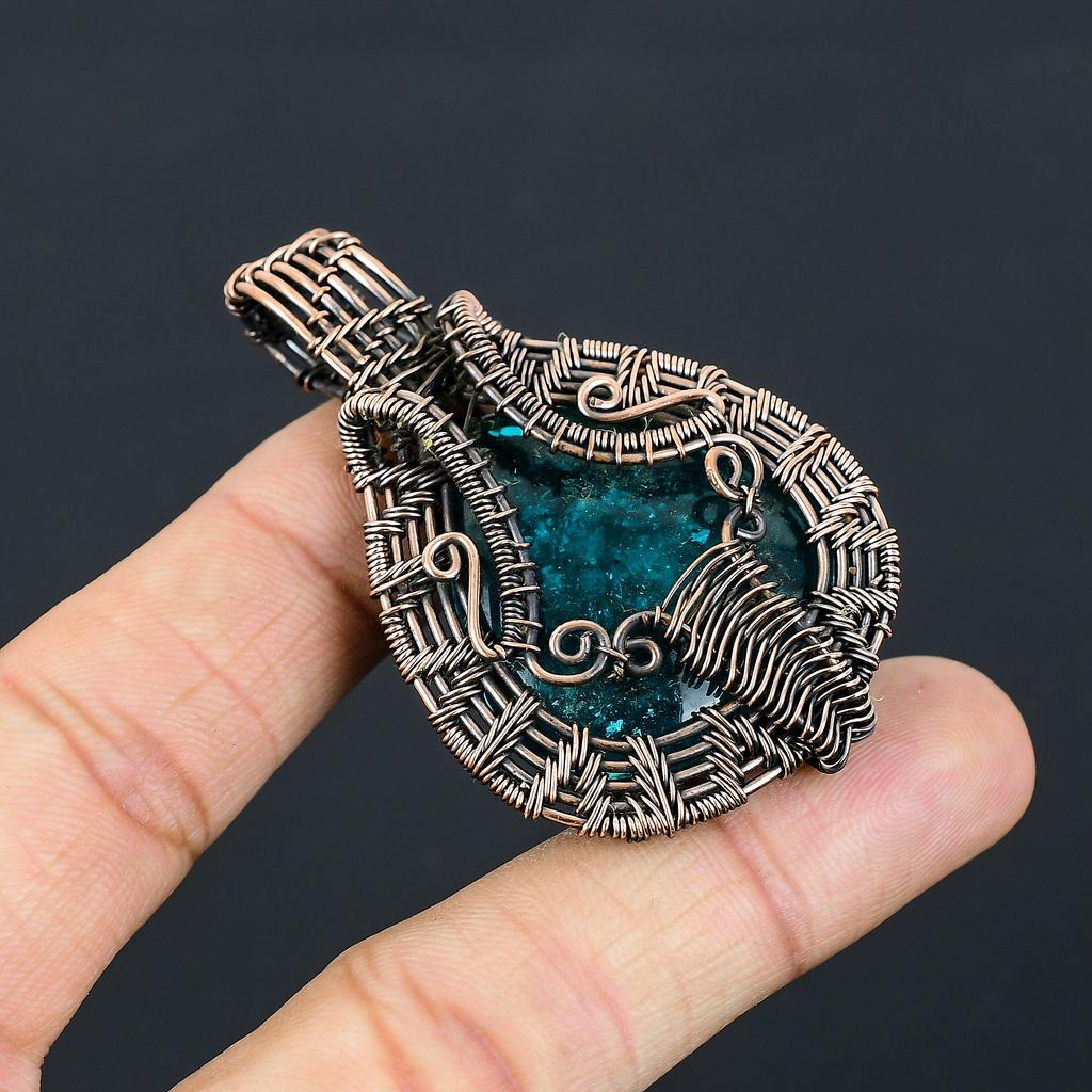 Синий Балтийский Янтарь Ручная Работа Медная Проволока Обмотка Подвеска 2.36" S2I15