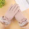 Бантовые плюшевые перчатки однотонные женские варежки модные зимние бархатные перчатки женские