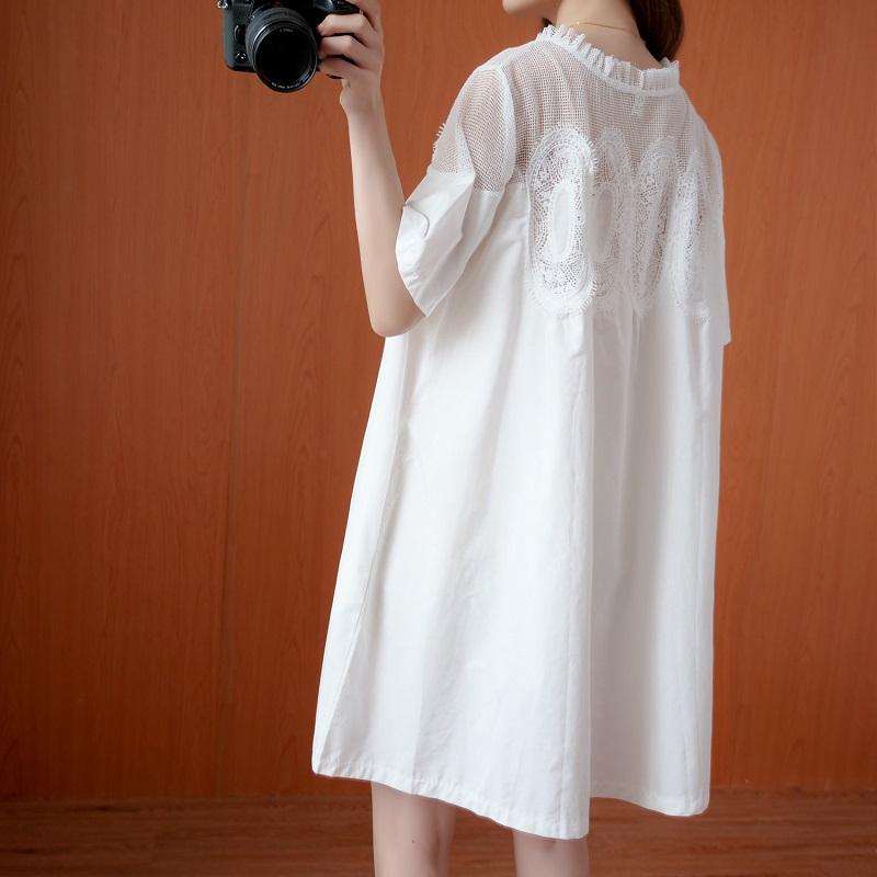 Хлопковое женское повседневное свободное мини-платье с коротким рукавом больших размеров