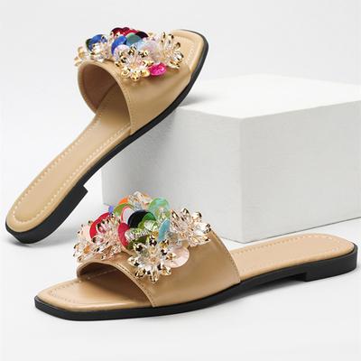 Модные красочные шлепанцы с плоской подошвой, украшенные стразами в виде цветов, женские легкие удобные шлепанцы, летние пляжные сандалии для женщин