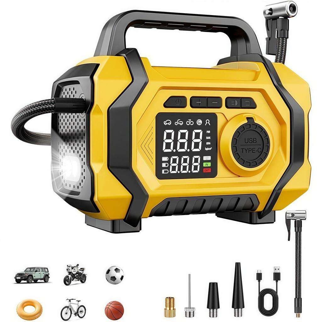 Автомобильный аварийный источник питания и насос для шин с манометром – Универсальное пусковое устройство большой емкости для автомобиля