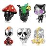 Lemon Juice Skull Authentic 925 Sterling Silver Heart Shape Enamel Skeleton Beads for Women Charms Bracelet Jewelry