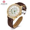 Mother-of-pearl Women's Watch Japan Quartz Hours Rhinestones Fine Retro Dress Bracelet Real Leather Girl Gift Julius Box