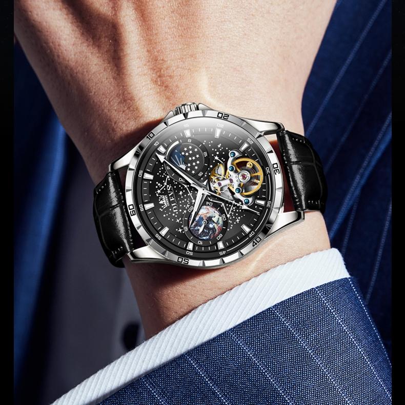 OLEVS Brand Watches Fashion Star Mechanical Watch Men Business Hollow Waterproof Men's Watch Men