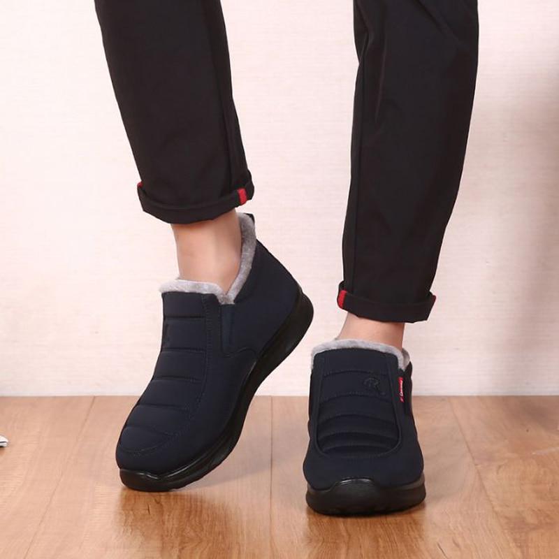 Водонепроницаемые мужские ботинки, мужские теплые ботинки для снега, нескользящие, из мягкого хлопка, повседневная обувь на плоской подошве для мужчин