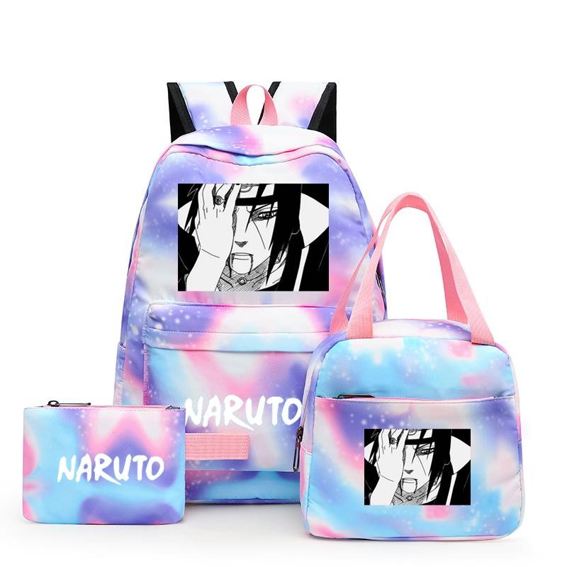Наруто аниме 3 шт./компл. Холст Сумка для обеда Рюкзак для мальчиков Студенческие сумки для ноутбука Набор Детская сумка для ручек Снова в школу Рюкзак для девочки