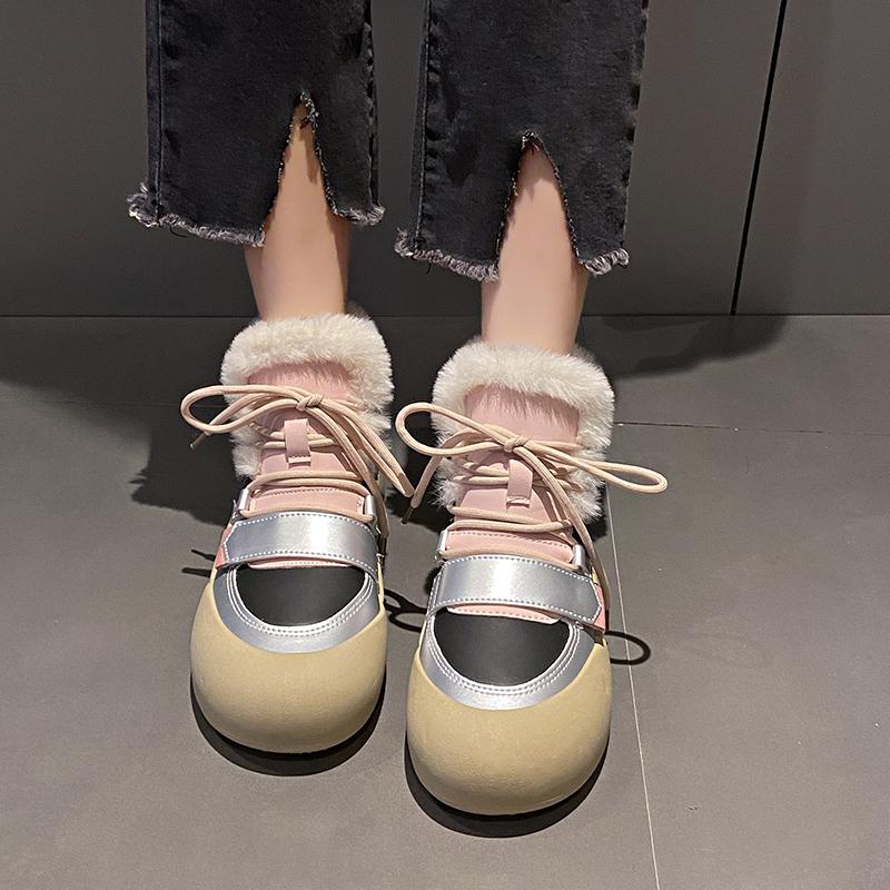 Мода 2025 года, тренд, меховые туфли на платформе, плоские кроссовки, теплая спортивная обувь, зимняя обувь для бега и путешествий, модные короткие плюшевые ботинки для мотоциклистов, женские