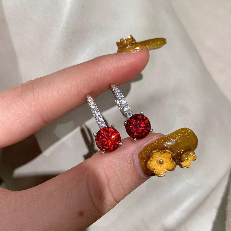 Модные серьги с рубинами и бриллиантовой инкрустацией для женщин, роскошные, ослепительные, винтажные, изысканные, с застежкой, банкетная бижутерия