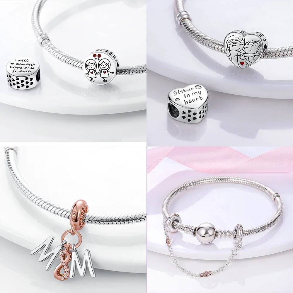 Розовый Шарм Сердце Любви Семьи Оригинальные Медные Бусины Подходят для Браслета Пандора Сделай Сам Сестра Мама Дружба Подвеска Изысканное Подарочное Ювелирное Изделие