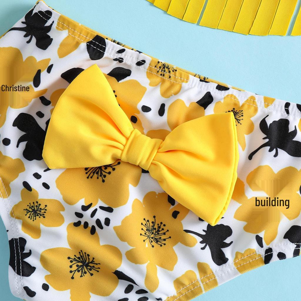 Butterfly Floral Tassel 3-Piece Swimsuit for Baby and Toddler Girls