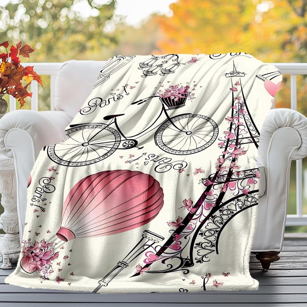1pc Paris Bicycle Outdoor Flannel Blanket Soft Warm All-Season Throw for Sofa Bed Car Camping Office, Cozy Gift Idea1276S