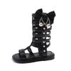 Girls Bowtie Gladiator Sandals with Chain Kids Fashion Hollow Pearls Princess Shoes Summer Children High-top Sandals Leather