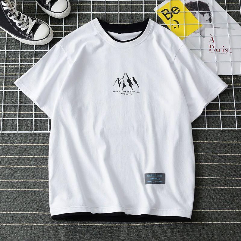 Short-sleeved T-shirt Men's Top Summer Fake Two Half-sleeved Clothes T-shirt Base