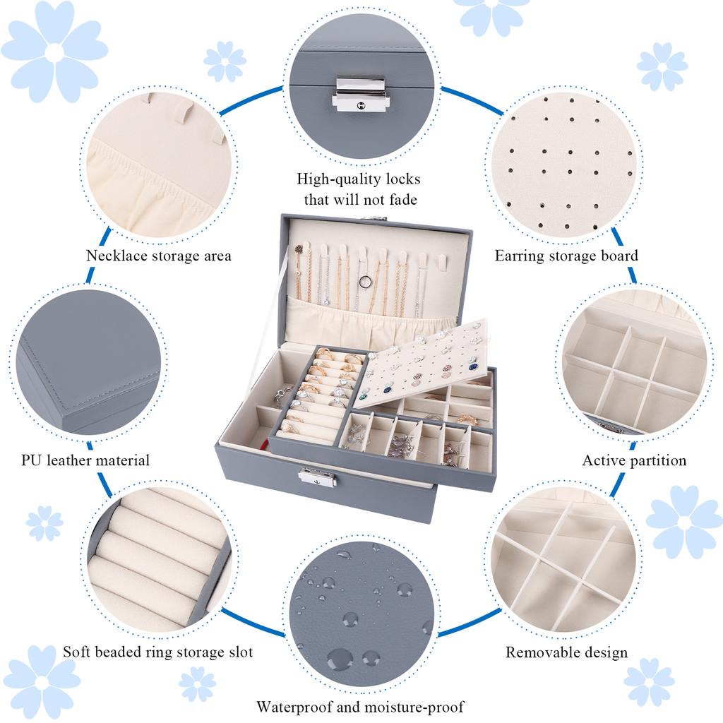 Pu Large Creative Jewelry Box For Women Girls, Double-Layer Lockable
