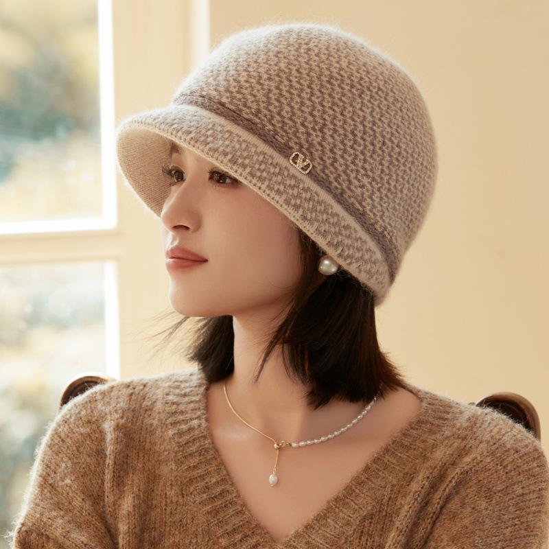 Вязаная шапка-бини из кроличьей шерсти, флисовая шапка-ведро для пожилых, элегантная теплая шерстяная шапка для повседневной и формальной одежды, снаряжение для холодной погоды, текстурированный головной убор