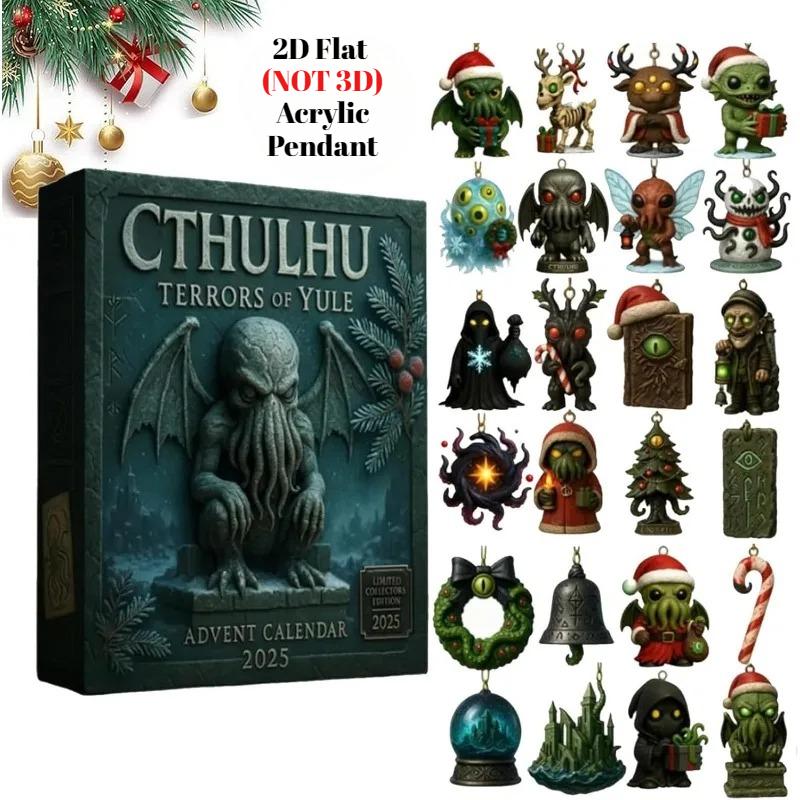 Cthulhu:Terrors of Yule Advent Calendar 2025, 2D Flat Acrylic 24 Hanging Cthulhu Monsters Ornament, Gothic Advent Calendar for Monster Fans