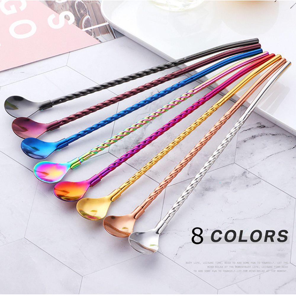 New Metal Bar Tea Bent Filter Coffee Spoons Drinking Straw Stainless Steel Straws Spoon