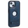 For iPhone 14 Magnetic Case Leather Phone Back Cover Waxy Texture Kickstand