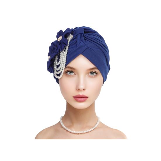 Женский платок на голову шляпа искусственный жемчуг цветочный декор тюрбан шляпа однотонный эластичный подходит по размеру повязка на голову шапочка для сна