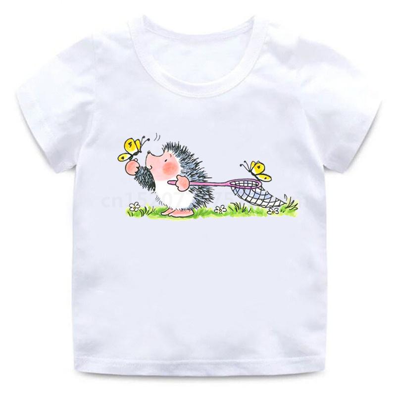 Детские футболки с милым ежиком и животным, забавная забавная футболка для маленьких мальчиков, детские летние топы с короткими рукавами, одежда для девочек