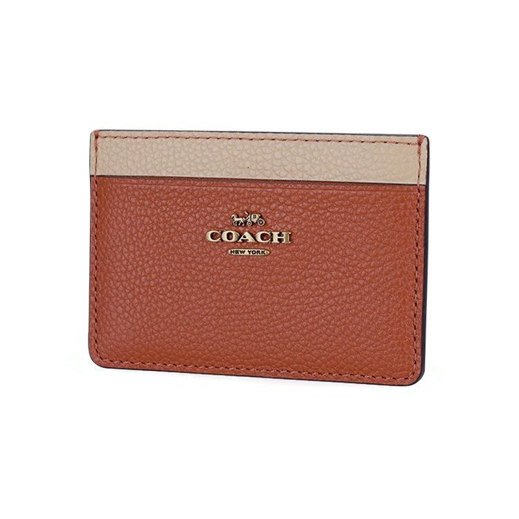 Coach Кардхолдер 10 Кожаный Мини-кошелек Женские кошельки Оранжевый Белый 2843G-B4QQS