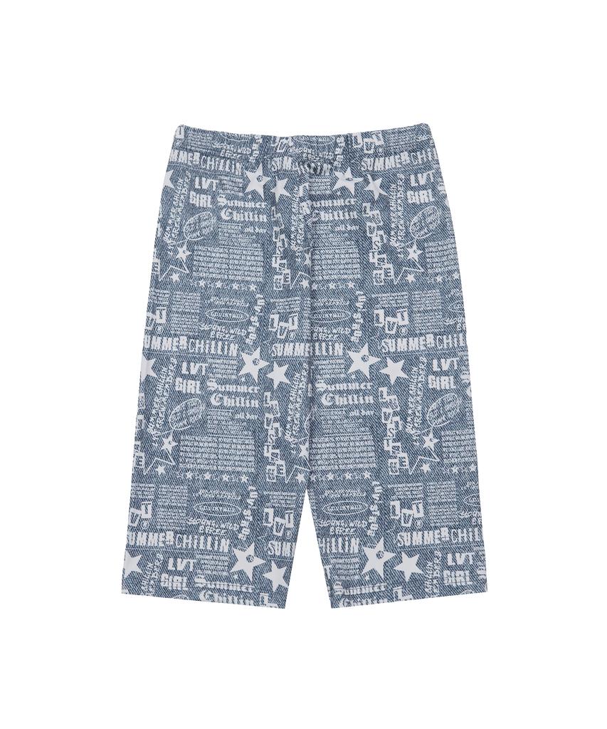 LUVISTRUE Su Denim Letter Biker Shorts(Blue)