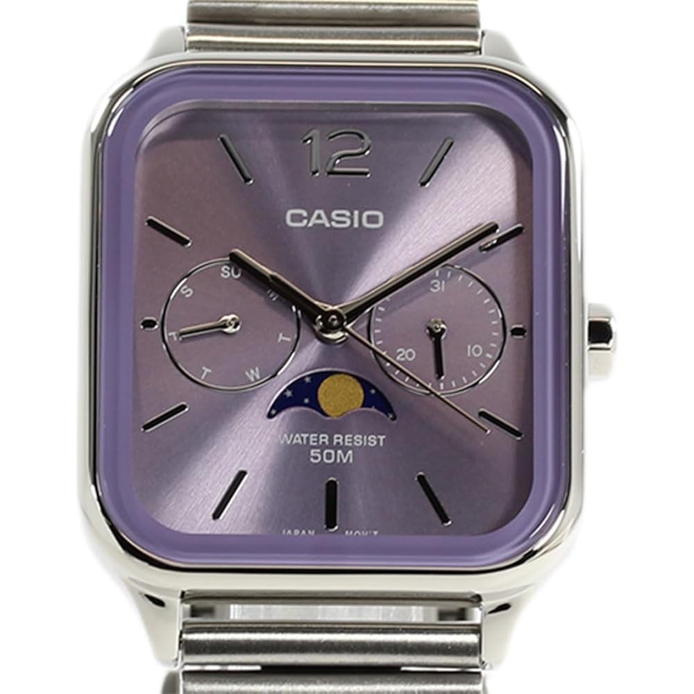 Casio СТАНДАРТНЫЕ MTP-M305D-6A Casio Квадратные Мужские Часы с Фазами Луны на Стальном Ремешке Фиолетовые [Пара...