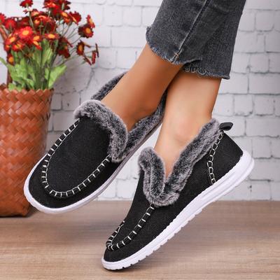 Женские лоферы широкой полноты с плюшевой подкладкой, зимние слипоны, удобные балетки, теплые флисовые повседневные туфли для женщин