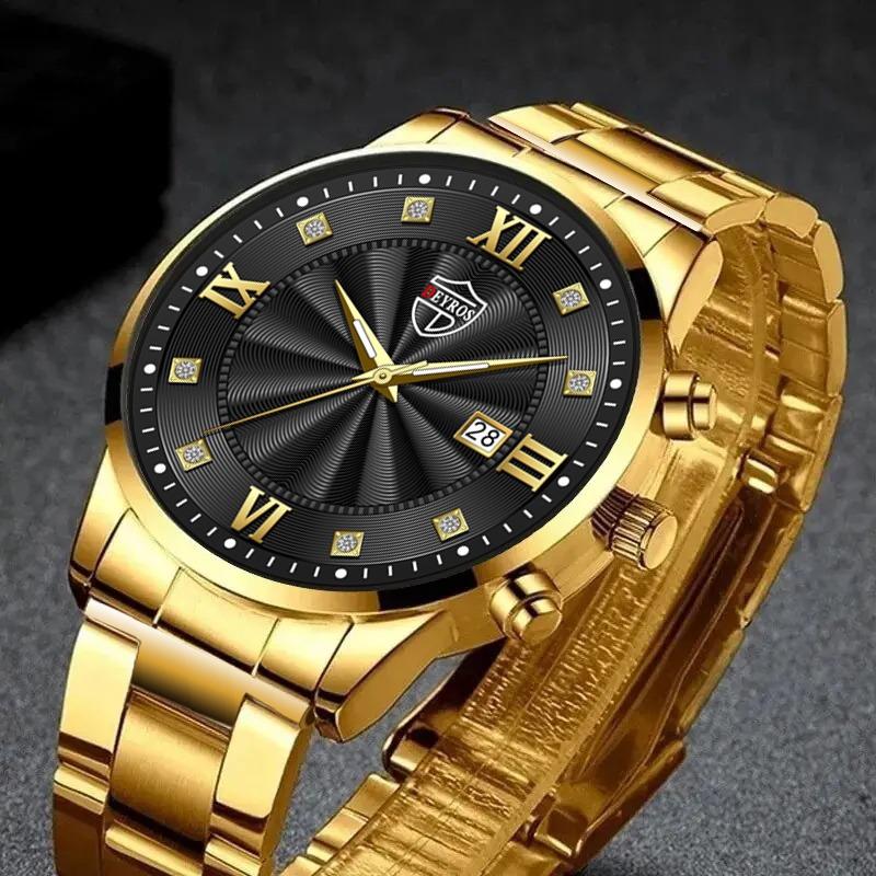 2 шт./комплект, мужские модные повседневные кварцевые часы и браслет из нержавеющей стали, лучшие подарки для него