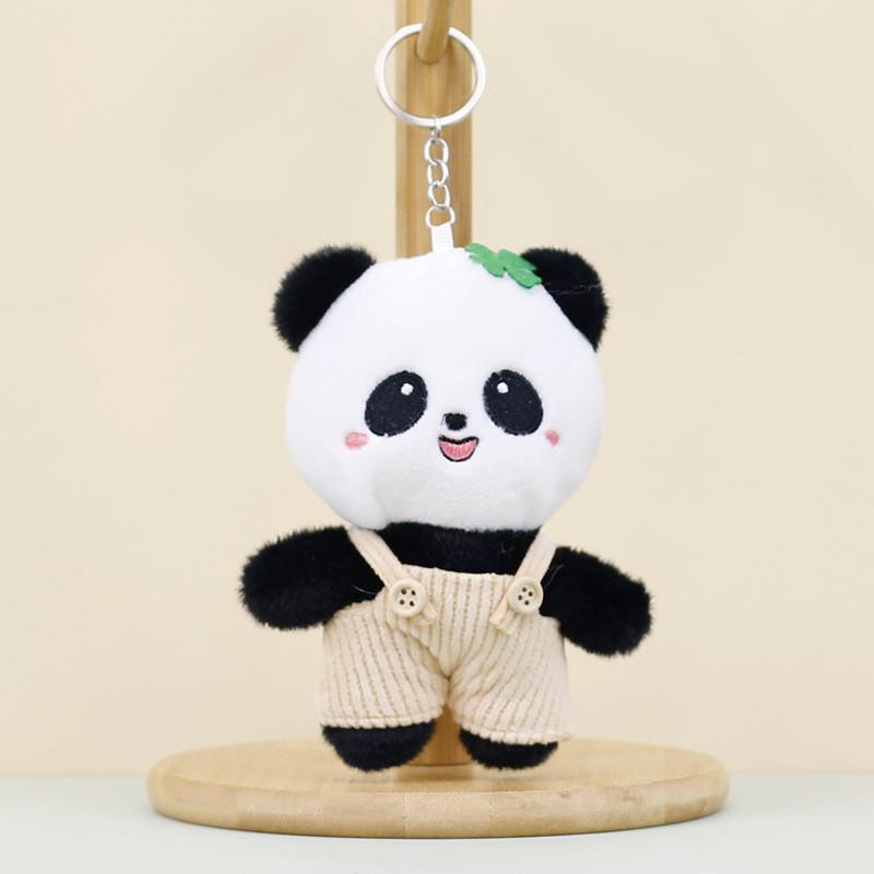 Charming Panda Plush Keychain Short Plush Animal Figure With Colorful Overalls And Pp Cotton