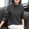 Женские топы с высоким воротником и длинным рукавом, с утолщенной бархатной подкладкой, с пуловером, с полосатым принтом, футболки