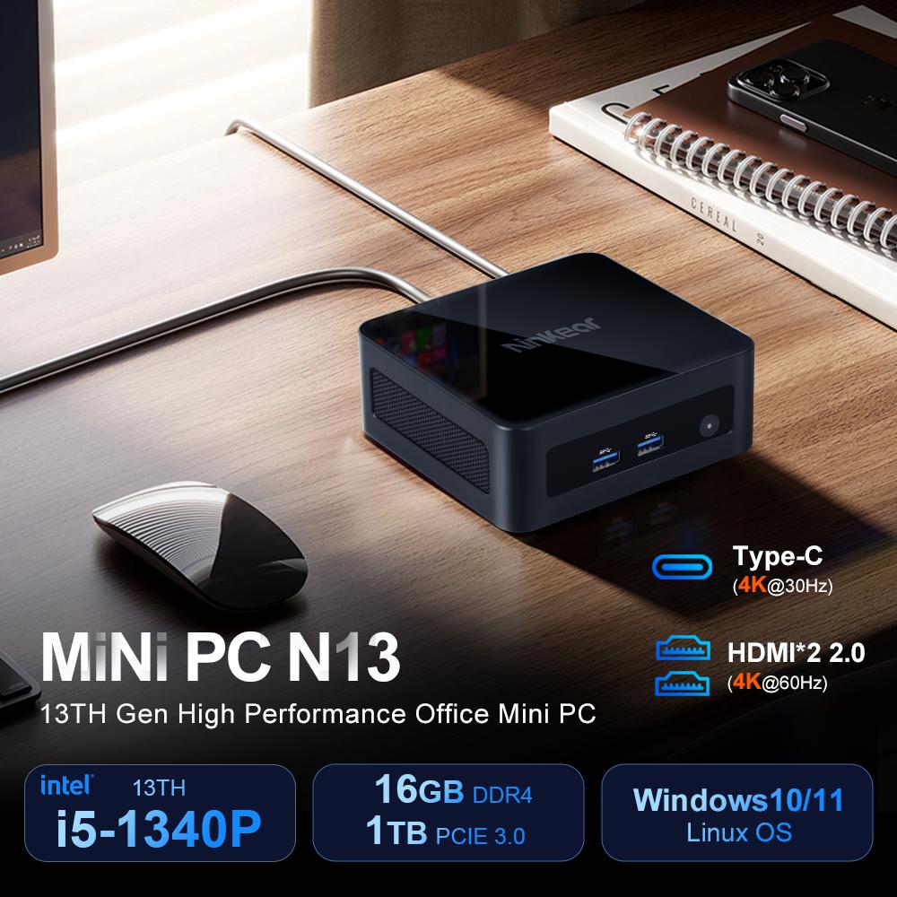 Ninkear MINI PC N13 Intel 13th i5-1340P до 4,6 ГГц 16 ГБ DDR4 + 1 ТБ SSD wifi6 12C16T Поддержка 4K 3 дисплея Компьютер