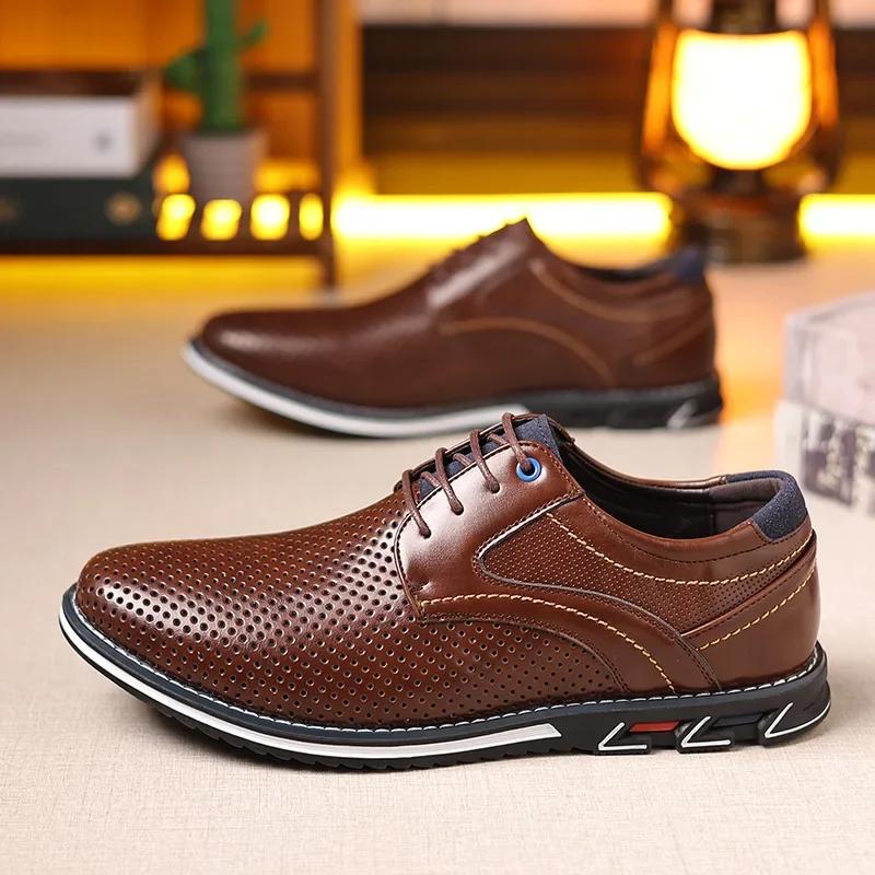 Retro Men Business Shoes Brand Leather Shoes Fashion Casual Shoes for Men Office Brown Breathable Loafers Comfortable Men'shoes