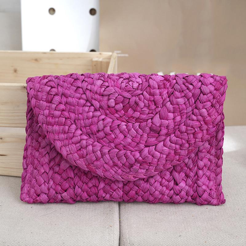 Модная пляжная сумка, женская летняя пляжная сумка-конверт, тканый клатч, однотонная, большая вместительная сумка для хранения, соломенная сумка из кукурузной шелухи