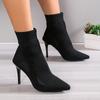 Европейские и американские эластичные носки и сапоги женские 2024 осень новые остроносые вязаные тонкие высокие каблуки женские сапоги на платформе