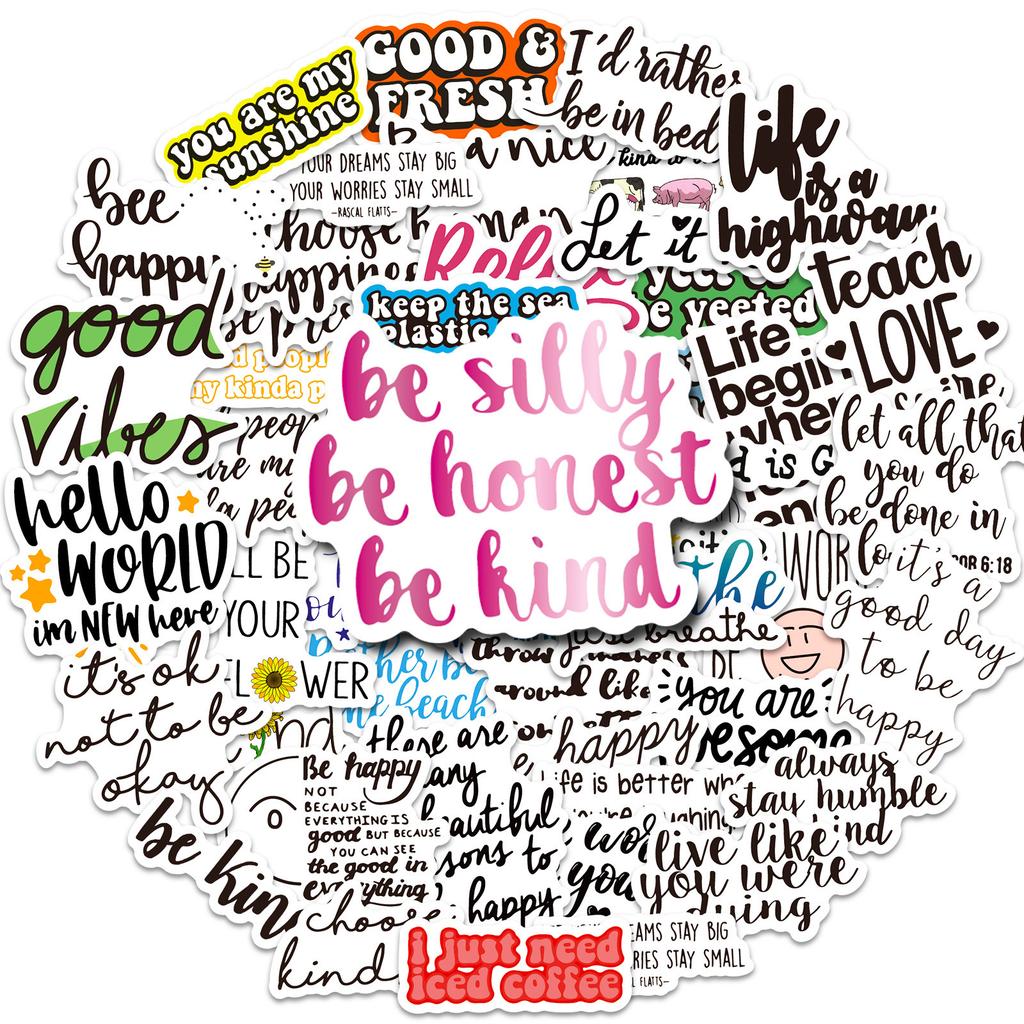 50 Small Size 4cm Motivational Text Stickers Water Cup Helmet Suitcase Water Cup English Alphabet Phrase Stickers