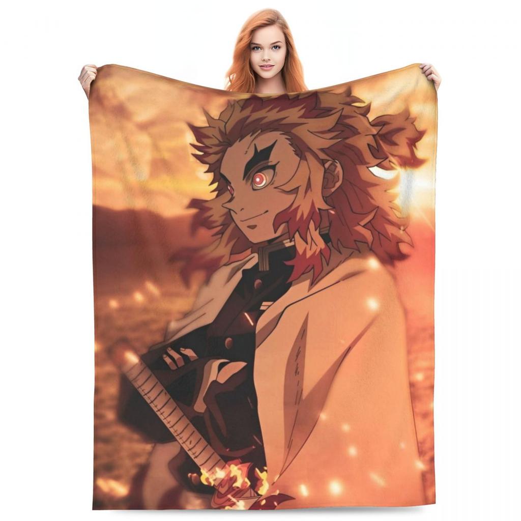 Пламенный столп Кёджуро Ренгоку Одеяла Аниме Клинок, рассекающий демонов Плюшевое Смешное Теплое Плед для покрывала Весна/Осень