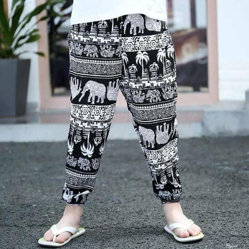 MAITA Kids Pants Spring Boho Printed High Waist Casual Lantern Trousers Joggers Child Fitness Sweatpants