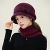 New Autumn and Winter Two Color Plush Bow Warm Basin Hat Versatile Bright Silk Rabbit Hair Basin Hat Can Scarf Cold Proof Set